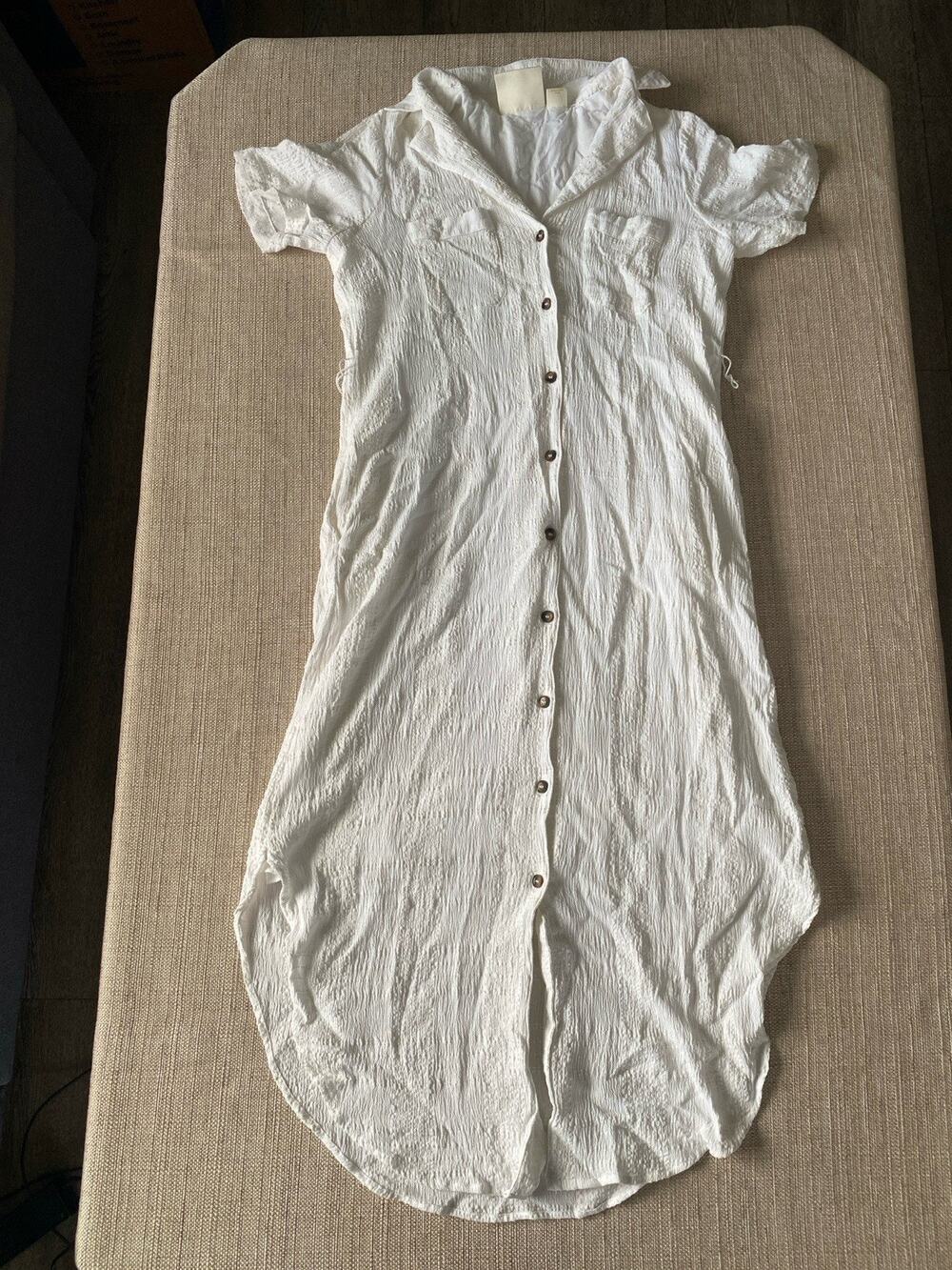 Anthropologie Maeve White Textured Shirt Dress Button Front XS